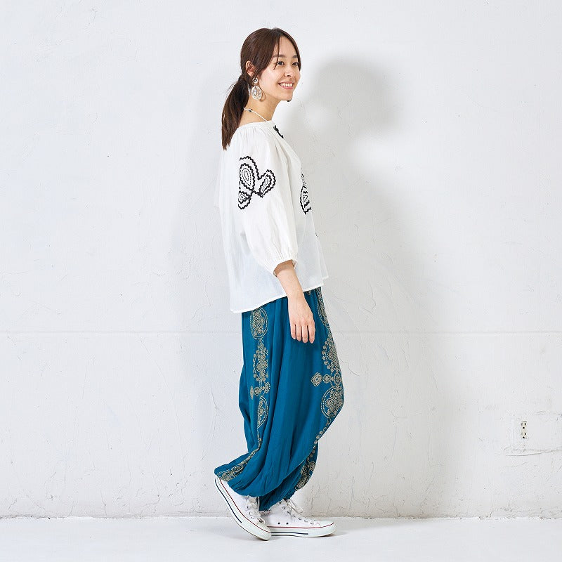 Rayon Oriental Print Balloon Pants