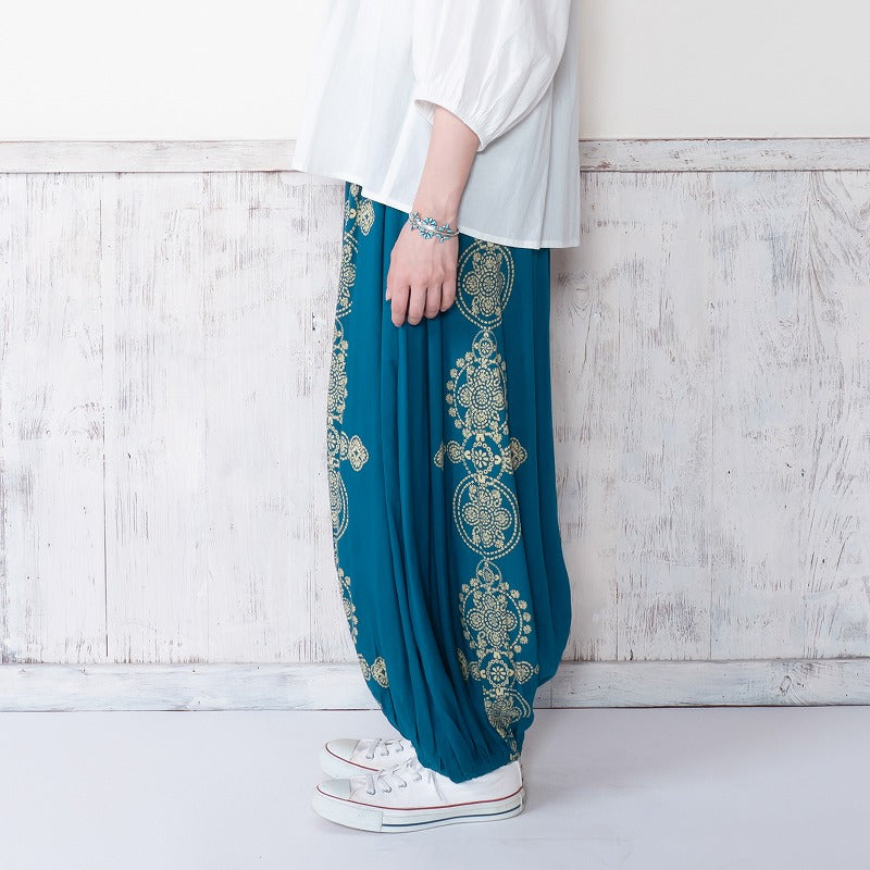 Rayon Oriental Print Balloon Pants