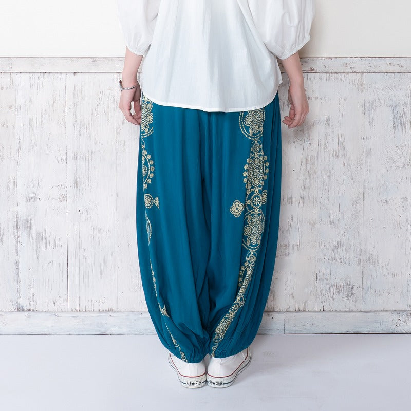 Rayon Oriental Print Balloon Pants