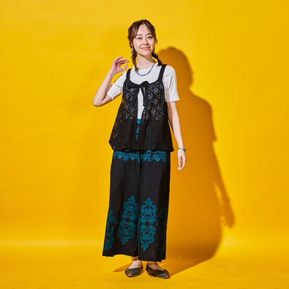 Cotton Big Print × Solid Layer Pants