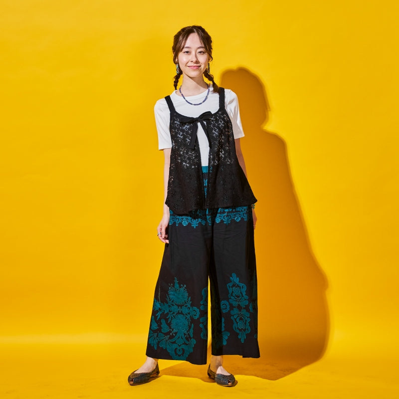 Cotton Big Print × Solid Layer Pants