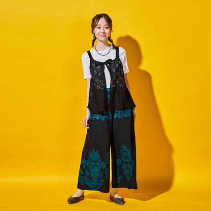 Cotton Big Print × Solid Layer Pants