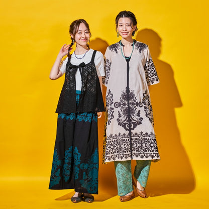Cotton Big Print × Solid Layer Pants