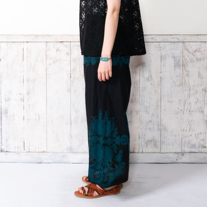 Cotton Big Print × Solid Layer Pants