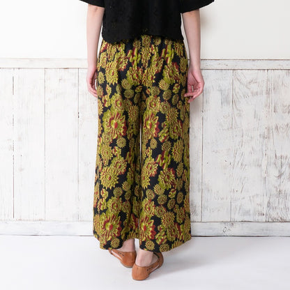 Terry Voile Flower Gradient Print Tuck Pants