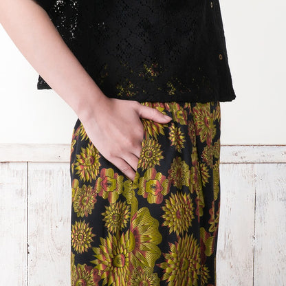 Terry Voile Flower Gradient Print Tuck Pants