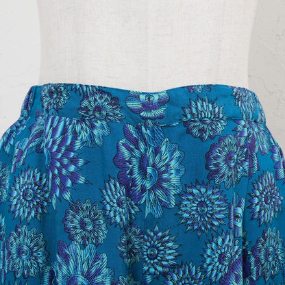 Terry Voile Flower Gradient Print Tuck Pants