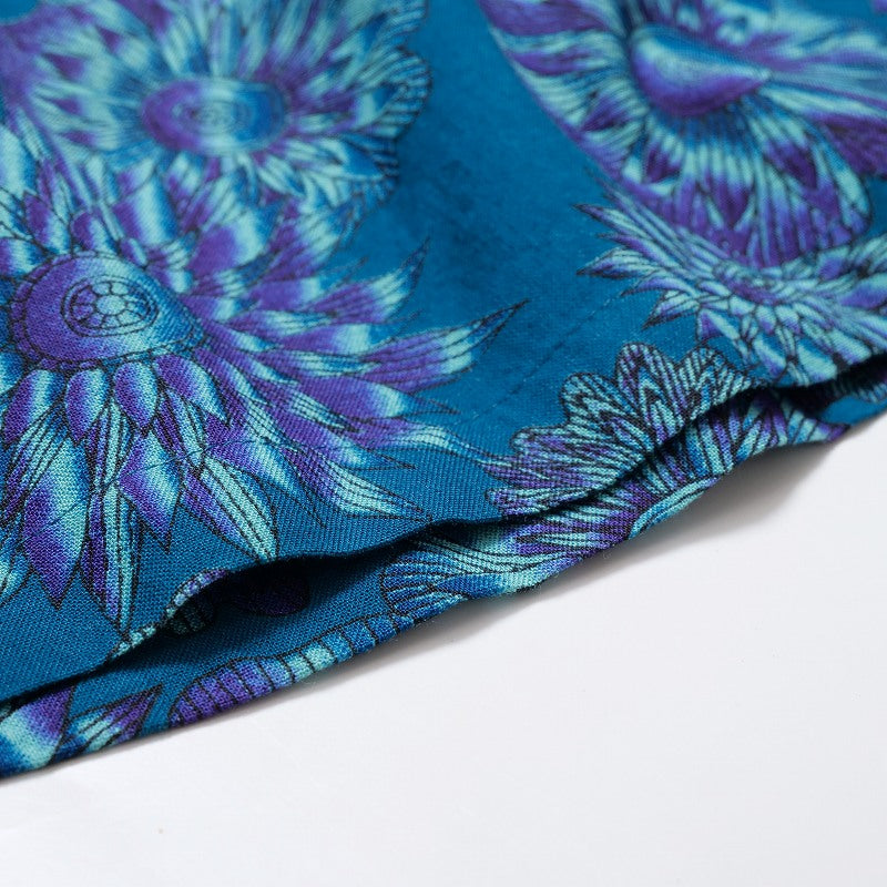 Terry Voile Flower Gradient Print Tuck Pants