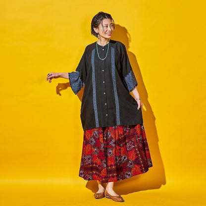 Rayon Vertical Seam Print Skirt
