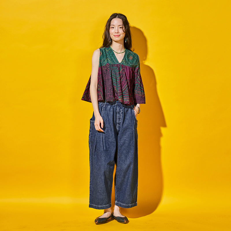 Cotton Oriental Print Flare Pullover