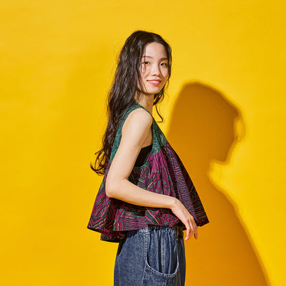 Cotton Oriental Print Flare Pullover