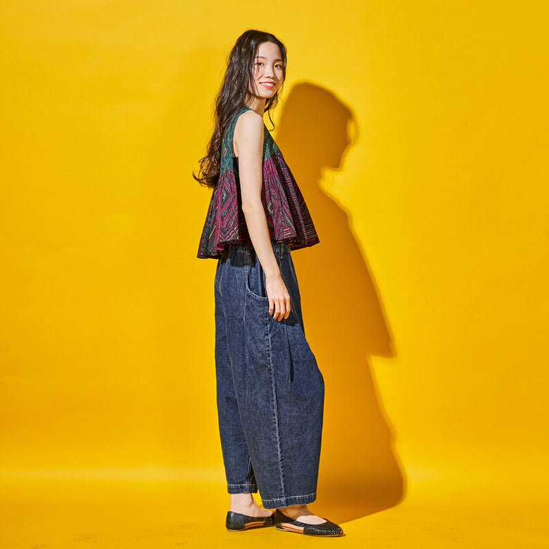 Cotton Oriental Print Flare Pullover