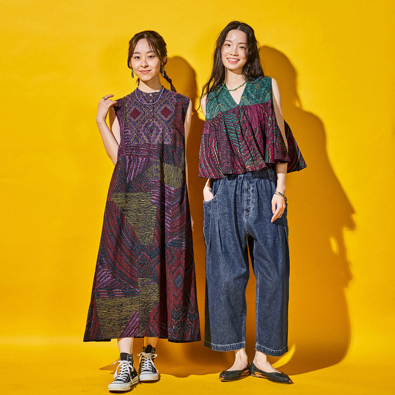 Cotton Oriental Print Flare Pullover