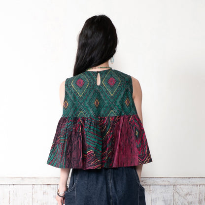 Cotton Oriental Print Flare Pullover
