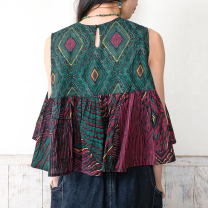 Cotton Oriental Print Flare Pullover