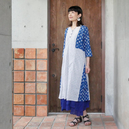 Gecombineerde jurk met blokprint in bicolor